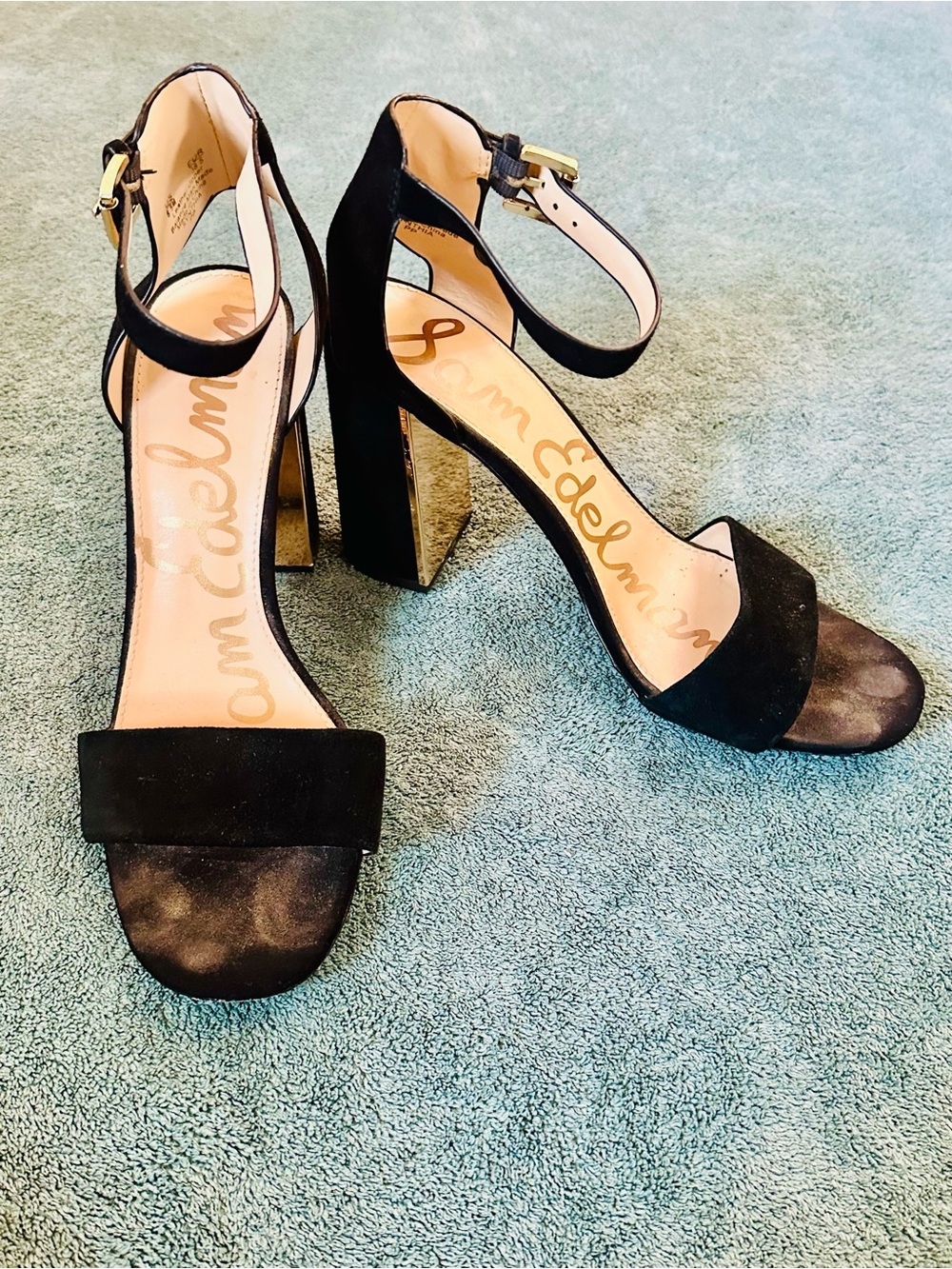 Sam Edelman Cynthia Black Suede Ankle Strap Block Heel Sandals Size 8.5